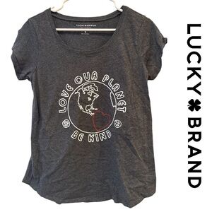 Lucky Brand Gray T-Shirt - Love Our Planet Design, Medium